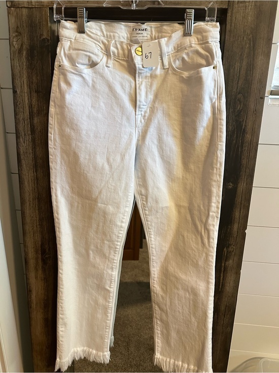 Frame Denim Denim - FRAME Le High Straight White Jeans Women’s 27 High Rise Raw Hem Cropped Denim